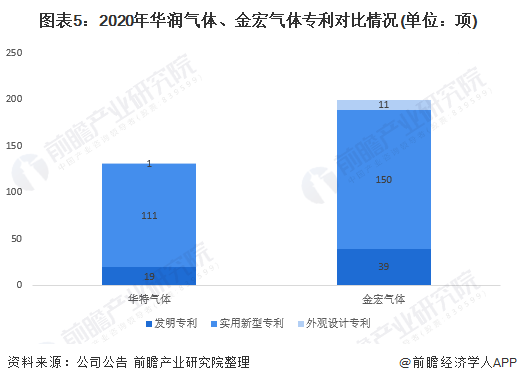 圖表5：2020年華潤氣體、金宏氣體專利對比情況(單位：項)